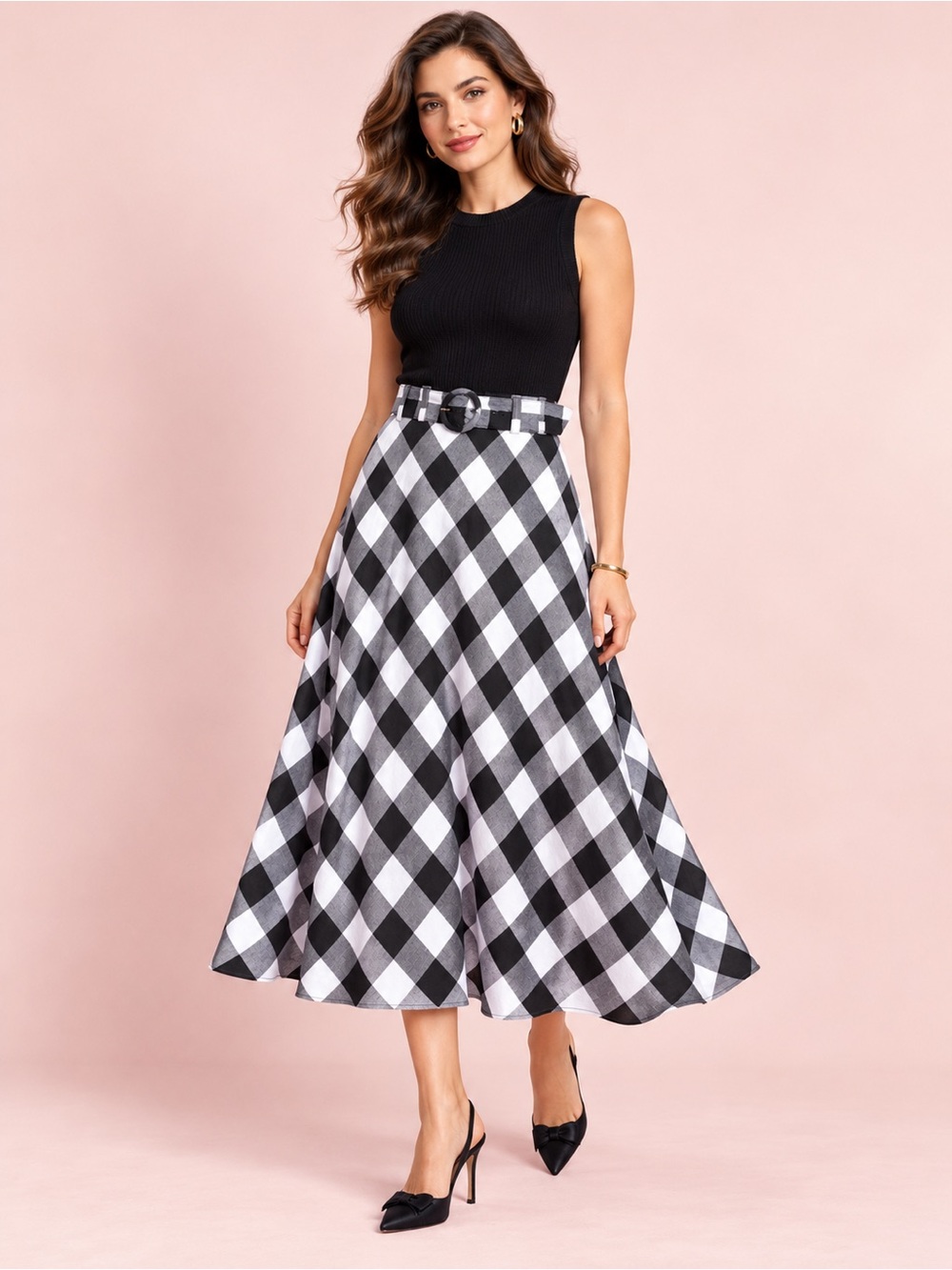 🌺 Kate Spade Gingham Linen-Blend A-Line Midi Skirt - NWOT